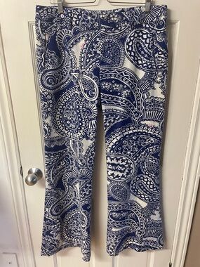 Lilly Pulitzer Navy & White Paisley Design Boot Cut Pants women’s size 12